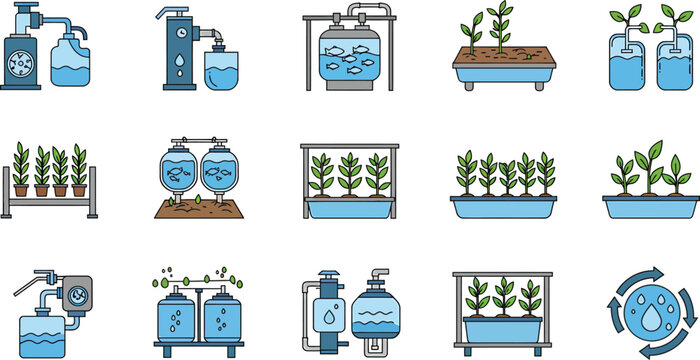 Aquaponics & Fish Farming Icons