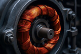 Copper coil winding in electric motor shows engineering work powering energy sector machinery with precision and durability