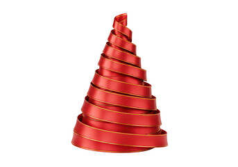 Wall Mural - A festive red ribbon twisted into a christmas tree shape, isolated on a transparent background