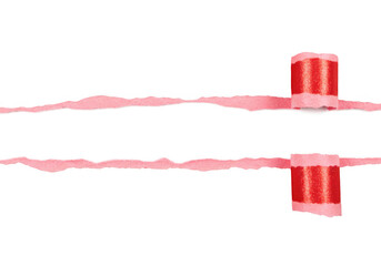 Poster - Two strips of torn pink paper with red edges are shown isolated on a transparent background