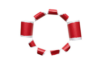 Poster - Torn red paper pieces arranged in a circular pattern with white edges, isolated on white isolated on transparent background