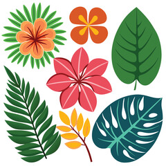 Poster - A collection of stylized tropical plants and flowers illustrated on a white background perfect for designs
