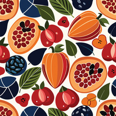 Poster - Colorful seamless pattern of exotic fruits and leaves illustration suitable for wallpaper textile and decorative design projects