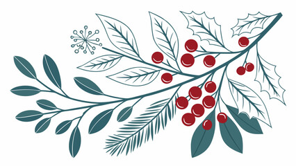 Poster - Elegant botanical illustration featuring berries leaves and foliage with a clean design on a transparent background ideal for various decorative projects.