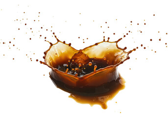 Poster - A dynamic splash of dark liquid, likely coffee, frozen in motion against a stark transparent background