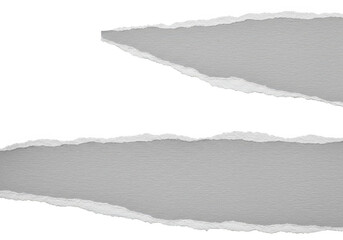 Poster - Two torn pieces of gray textured paper with rough edges on a transparent background