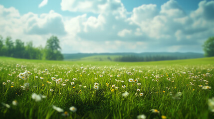 Wall Mural - green field and blue sky. field and clouds