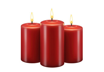 Poster - Three red candles with flickering flames are isolated on transparent background, creating a warm and inviting ambiance