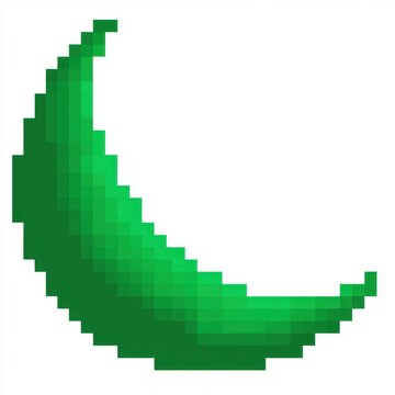 Pixel Art Green Crescent Moon on White