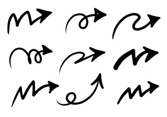Poster - A collection of handdrawn black arrows in various styles and directions, isolated on a transparent background