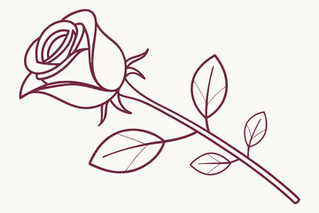 Poster - Simple maroon rose outline on a light background depicting floral elegance and nature beauty in vector format.