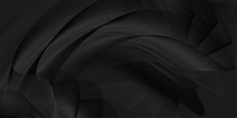Poster - Abstract wave-like form composed of smooth, layered ribbons in varying shades of black and dark gray, giving the illusion of light and shadow playing across the surface.