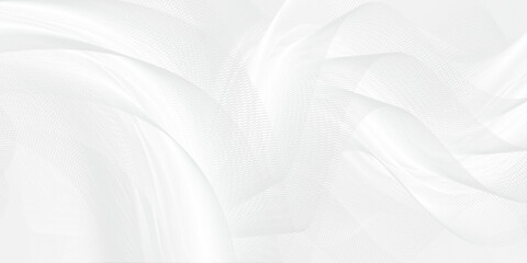Poster - Abstract grey background poster with dynamic waves, White Abstract Background. Futuristic Technology Wide Wallpaper, Horizontal white & gray background with wavy lines pattern.