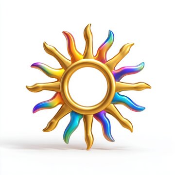 Rainbow Sun Graphic Design Element Gold Ring with Vibrant Rays