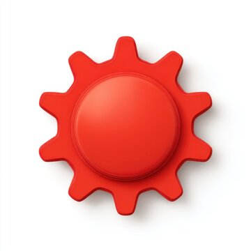 Red Gear on White Background 3D Rendered Cog