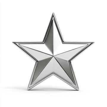 Silver Embossed Star 3D Render on White Background