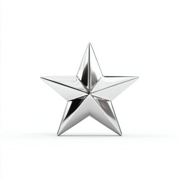 Silver Metallic Star on White Background 3D Render