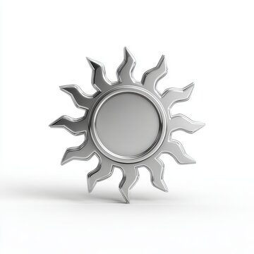 Silver Metallic Sun Icon 3D Render on White Background