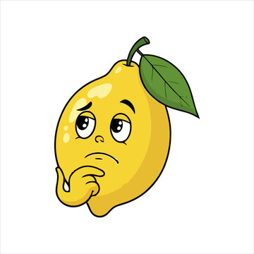 Vector illustration of a cute lemon with a confused facial expression in a simple flat style.