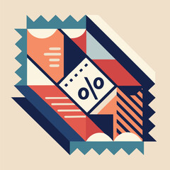 Poster - Abstract composition featuring percentage symbol in a geometric graphic design with a mid-century modern aesthetic