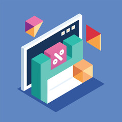 Poster - abstract geometric percentage display on monitor representing sales discount or special promotion in
