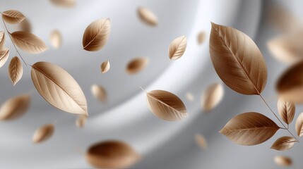 Poster - Vibrant autumn leaves of orange, yellow, and white create a beautiful contrast against a crisp white backdrop