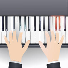 Poster - Piano Keyboard with Hands Playing Music Illustration
