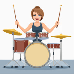 Poster - Smiling Woman Playing Drums with Drumsticks in a Musical Performance