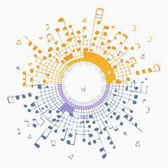 Poster - Abstract Musical Composition Depicting Notes in a Circular Pattern