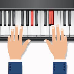 Poster - Hands playing piano keys musical performance illustration transparent background