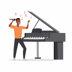 Poster - Man Singing with Microphone near Grand Piano