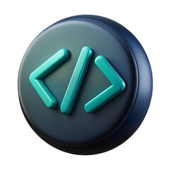 Fototapete - A glossy code symbol with brackets, isolated on transparent background, represents programming and software development