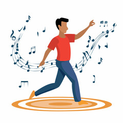 Poster - Energetic Dancer Performing with Musical Notes in a Vibrant Illustration
