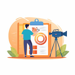 Fototapete - Film Production Color Palette Selection and Camera Setup Illustration