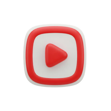 Red glossy 3D play button icon, a shiny web symbol for music and video technology