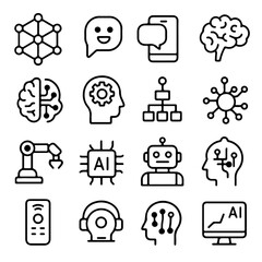 Poster - Modern set of AI and technology icons showcasing the latest in artificial intelligence. capturing the essence of innovation, from intricate brain diagrams to the clean lines of a smart phone. 