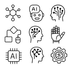 Poster - Illustrative icons representing diverse aspects of artificial intelligence. The image showcases the interconnectedness of AI with an array of related concepts.