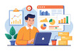 © fatman - Worker analyzing digital data trends while seated at a desk with graphs and charts in a modern workspace