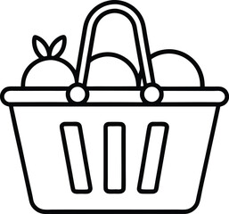 Poster - Clean line art icon of a grocery basket filled with vegetables isolated on transparent background
