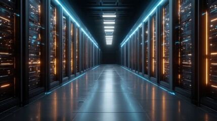 Poster - Futuristic server room with neon lights