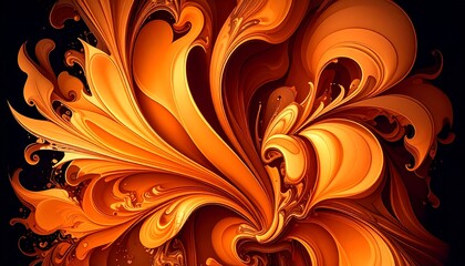 Poster - Abstract orange and yellow floral design with swirling patterns and dark background