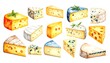 © Harno - An Artistic Watercolor Illustration Showcasing a Variety of Cheese Wedges and Blocks