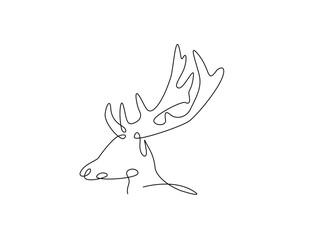 Leinwandbilder - Continuous line art drawing of deer head - animal concept. Antlers head in single line art drawing vector illustration. Editable stroke.