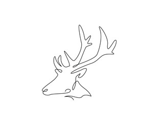 Leinwandbilder - Continuous line art drawing of deer head - animal concept. Antlers head in single line art drawing vector illustration. Editable stroke.