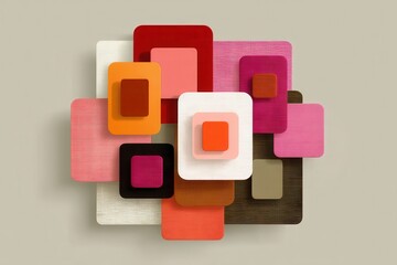 Poster - Geometric artwork featuring colorful overlapping rectangular shapes on a solid background