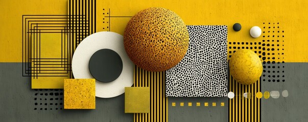 Poster - Abstract geometric arrangement with yellow, gray, and black color contrasts
