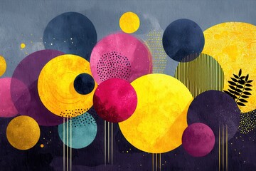 Poster - Abstract geometric composition with colorful circles and textured background design