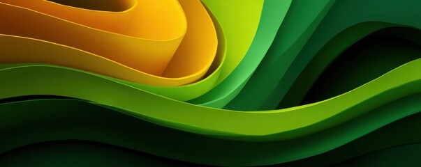 Poster - Bright abstract design featuring yellow and green organic shapes in a layered texture