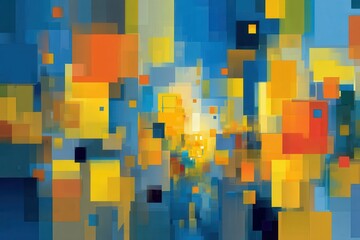 Poster - Abstract color composition with blue and yellow geometric shapes