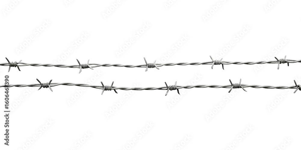 Barbed wire strands sharp points metal isolated on a transparent ...
